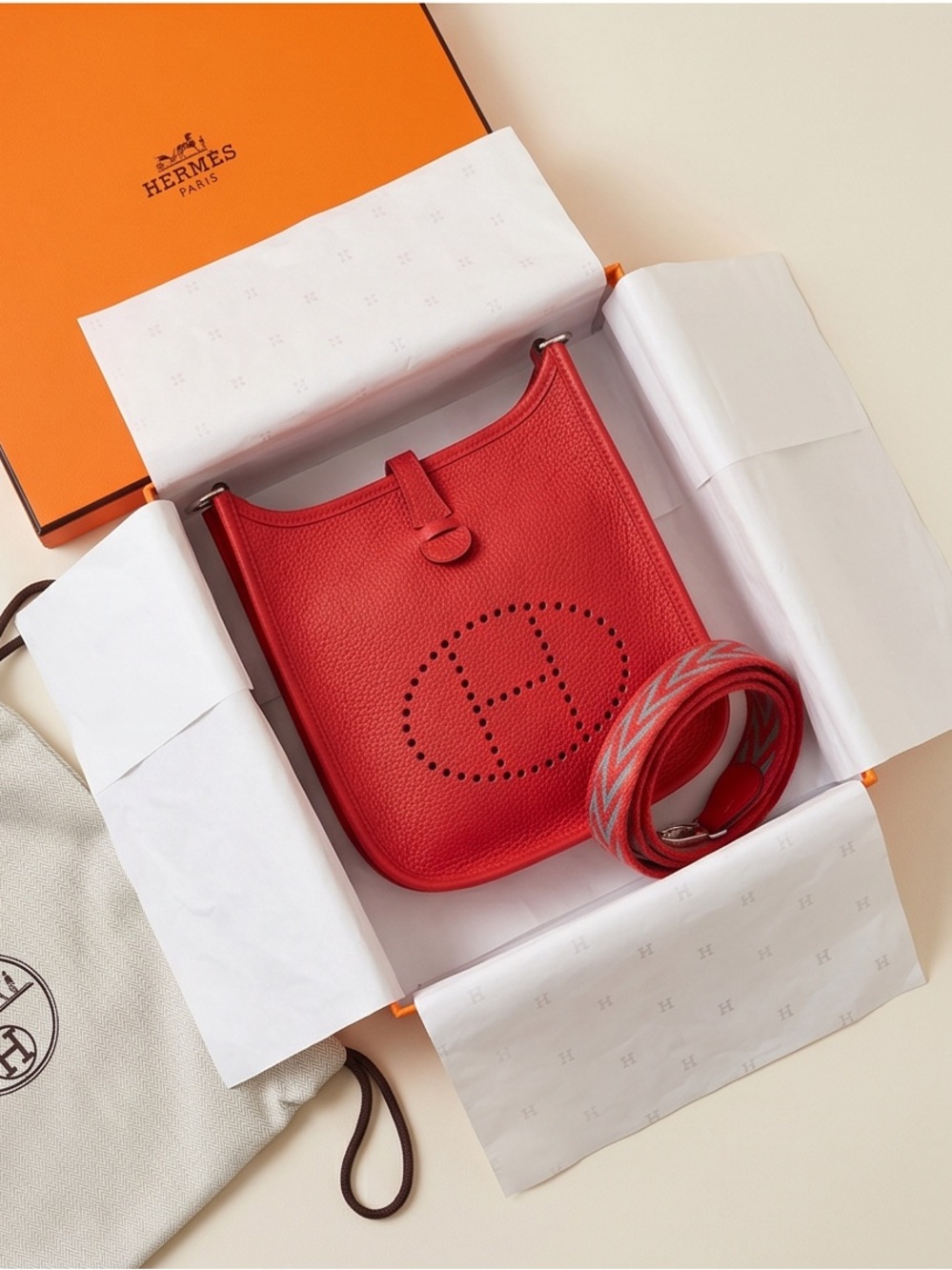 Authentic Hermes Evelyne TPM in Rouge PHW - Picture 2 of 16